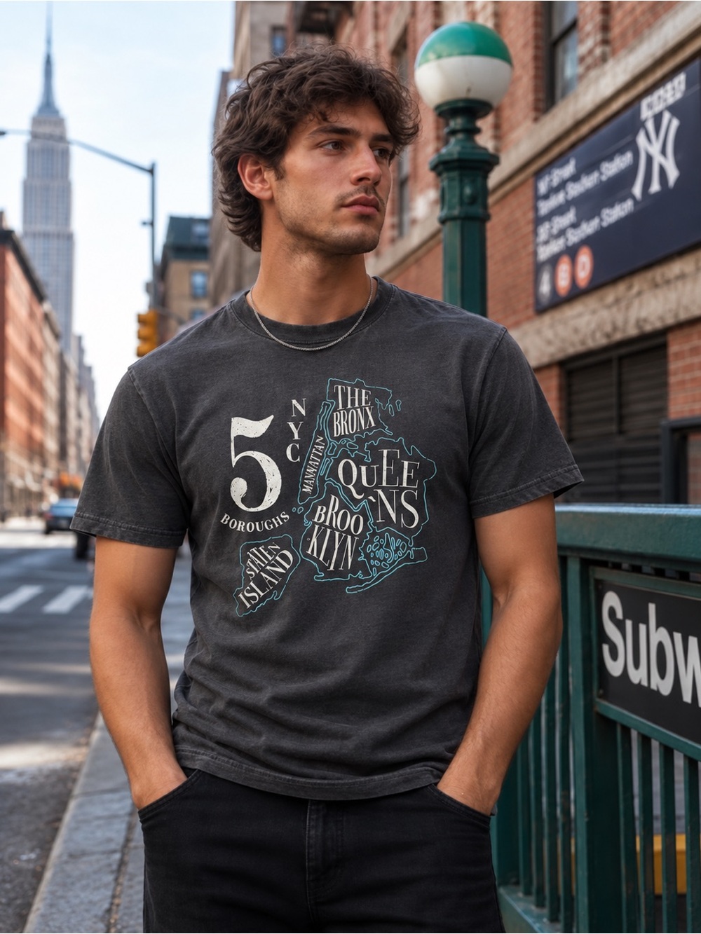 J.Crew Men’s NYC 5 Boroughs Map Graphic Tee Charcoal Gray